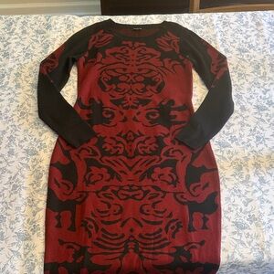 VENUS Red and Black Patterned Midi Dress